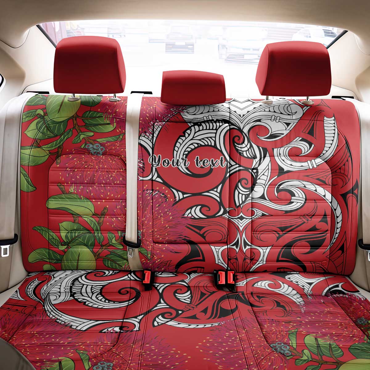 Personalised New Zealand Koru Pohutukawa Back Car Seat Cover Meri Kirihimete Aroha for Christmas LT9 - Polynesian Pride
