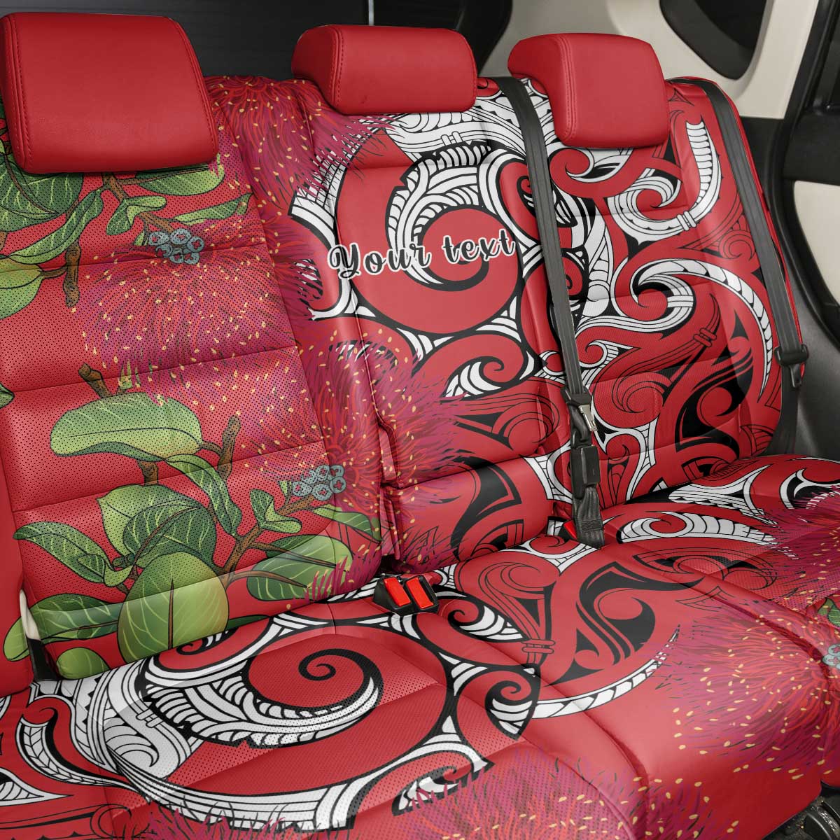 Personalised New Zealand Koru Pohutukawa Back Car Seat Cover Meri Kirihimete Aroha for Christmas LT9 - Polynesian Pride