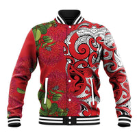 Personalised New Zealand Koru Pohutukawa Baseball Jacket Meri Kirihimete Aroha for Christmas LT9 Unisex Red - Polynesian Pride