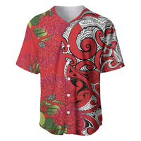 Personalised New Zealand Koru Pohutukawa Baseball Jersey Meri Kirihimete Aroha for Christmas LT9 Red - Polynesian Pride