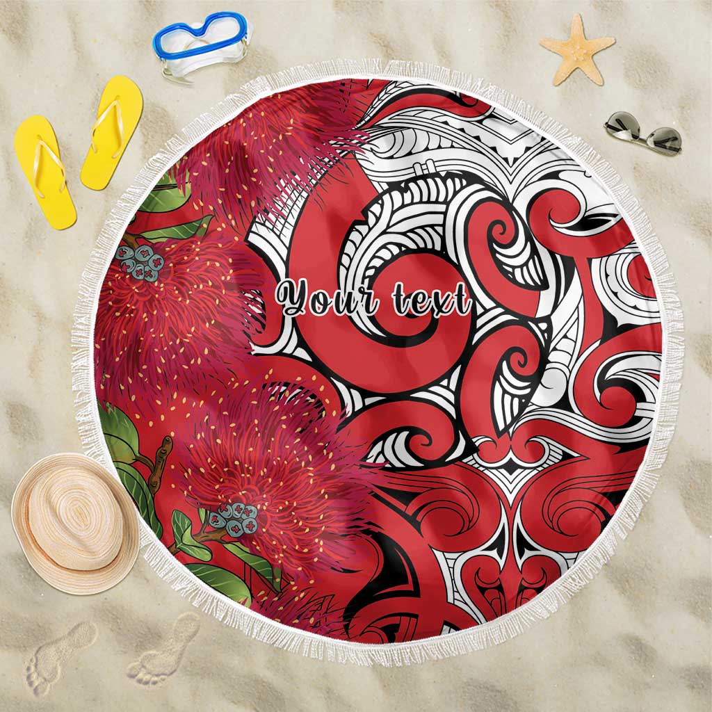 Personalised New Zealand Koru Pohutukawa Beach Blanket Meri Kirihimete Aroha for Christmas LT9 One Size 150cm Red - Polynesian Pride