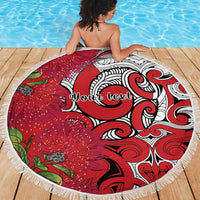 Personalised New Zealand Koru Pohutukawa Beach Blanket Meri Kirihimete Aroha for Christmas LT9 - Polynesian Pride