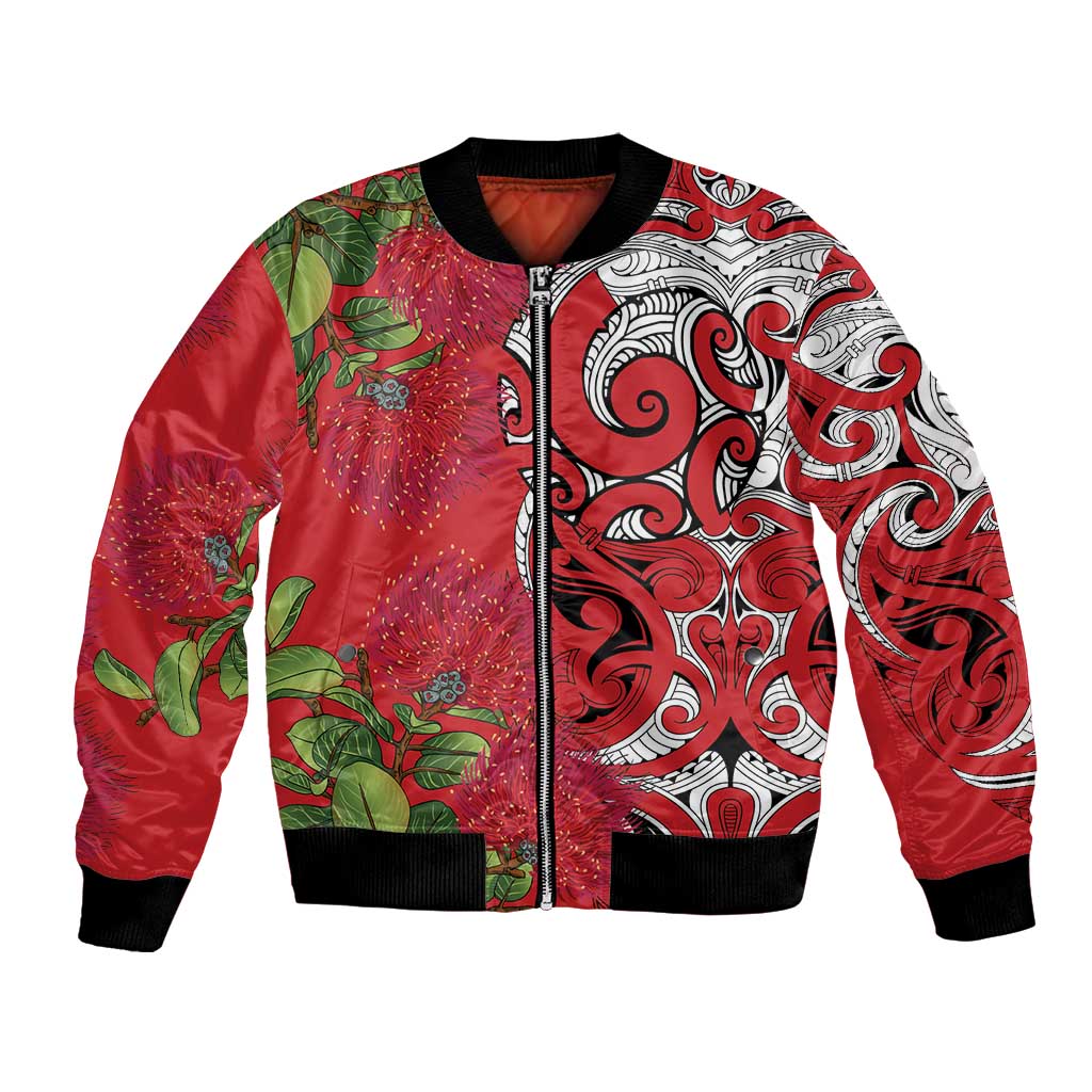 Personalised New Zealand Koru Pohutukawa Bomber Jacket Meri Kirihimete Aroha for Christmas LT9 Unisex Red - Polynesian Pride