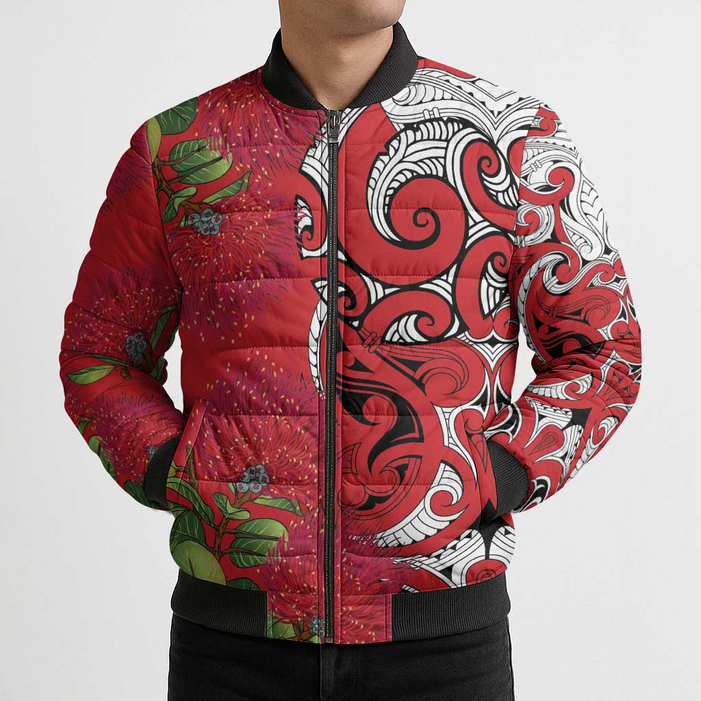 Personalised New Zealand Koru Pohutukawa Bomber Puffer Jacket Meri Kirihimete Aroha for Christmas LT9 - Polynesian Pride
