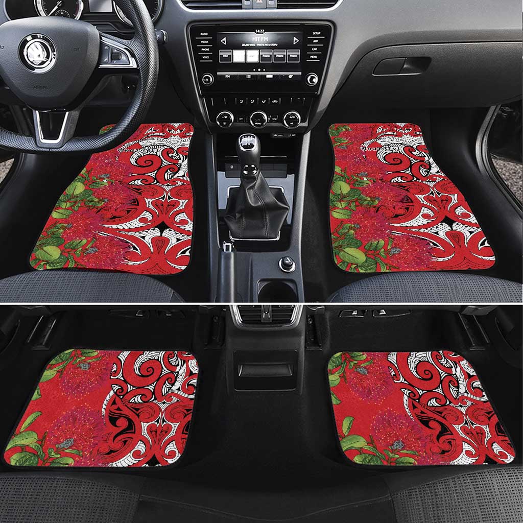 Personalised New Zealand Koru Pohutukawa Car Mats Meri Kirihimete Aroha for Christmas LT9 Set 4pcs Red - Polynesian Pride