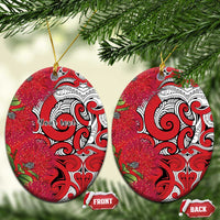 Personalised New Zealand Koru Pohutukawa Ceramic Ornament Meri Kirihimete Aroha for Christmas LT9 Oval Red - Polynesian Pride