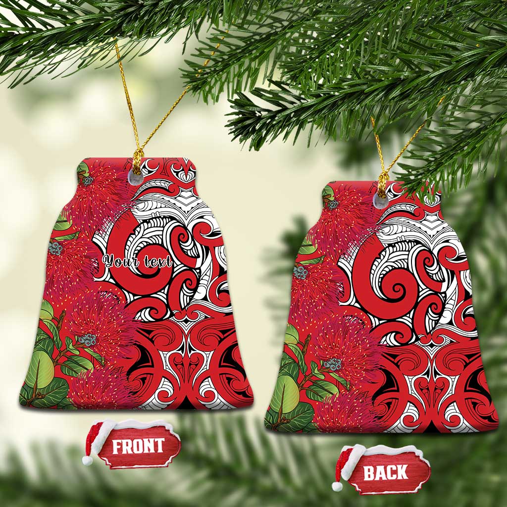 Personalised New Zealand Koru Pohutukawa Ceramic Ornament Meri Kirihimete Aroha for Christmas LT9 Bell Flake Red - Polynesian Pride