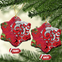 Personalised New Zealand Koru Pohutukawa Ceramic Ornament Meri Kirihimete Aroha for Christmas LT9 Snow Flake Red - Polynesian Pride