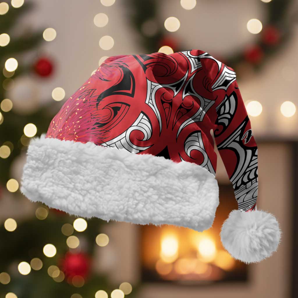 Personalised New Zealand Koru Pohutukawa Christmas Santa Hat Meri Kirihimete Aroha for Christmas LT9 With Fur Red - Polynesian Pride