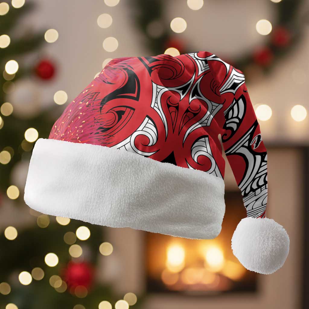 Personalised New Zealand Koru Pohutukawa Christmas Santa Hat Meri Kirihimete Aroha for Christmas LT9 Without Fur Red - Polynesian Pride