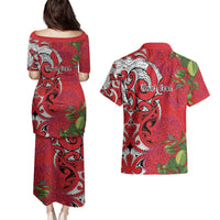 Personalised New Zealand Koru Pohutukawa Couples Matching Puletasi and Hawaiian Shirt Meri Kirihimete Aroha for Christmas LT9 - Polynesian Pride