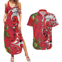 Personalised New Zealand Koru Pohutukawa Couples Matching Summer Maxi Dress and Hawaiian Shirt Meri Kirihimete Aroha for Christmas LT9 Red - Polynesian Pride