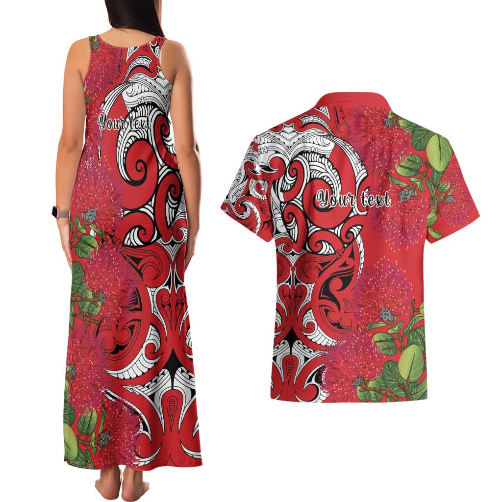 Personalised New Zealand Koru Pohutukawa Couples Matching Tank Maxi Dress and Hawaiian Shirt Meri Kirihimete Aroha for Christmas LT9 - Polynesian Pride