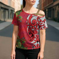 Personalised New Zealand Koru Pohutukawa Cross Shoulder Shirt Meri Kirihimete Aroha for Christmas LT9 - Polynesian Pride