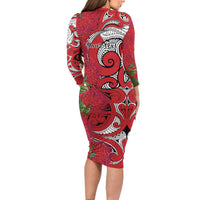 Personalised New Zealand Koru Pohutukawa Family Matching Long Sleeve Bodycon Dress and Hawaiian Shirt Meri Kirihimete Aroha for Christmas LT9 - Polynesian Pride