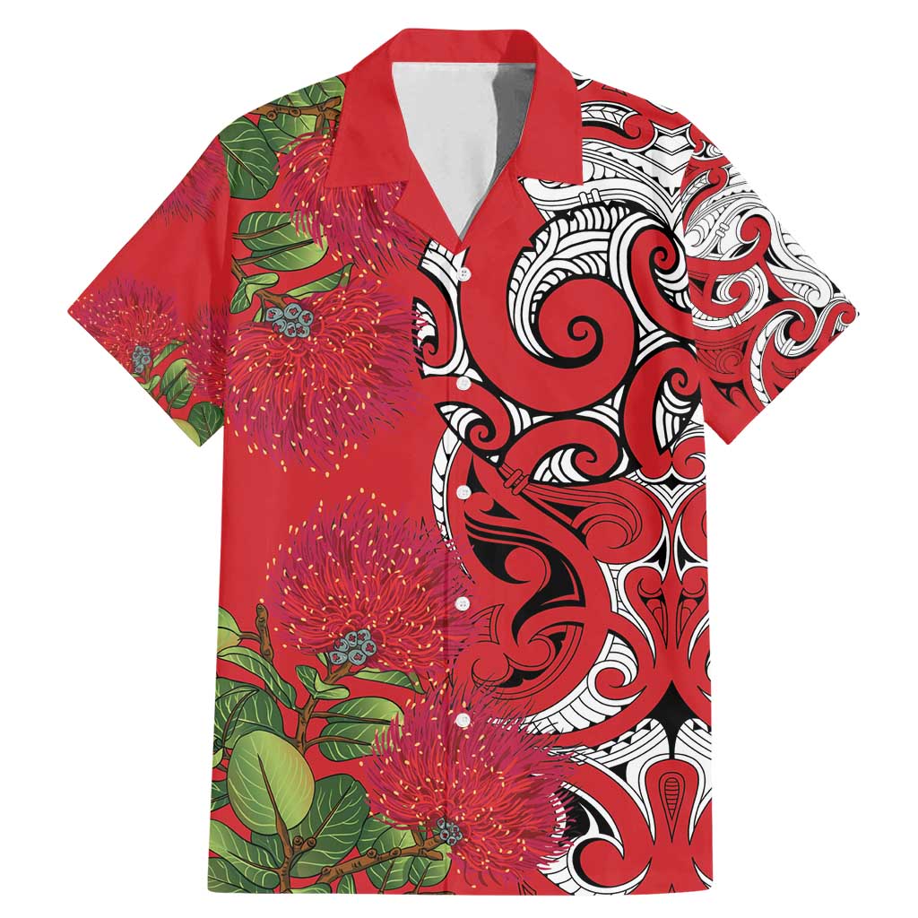 Personalised New Zealand Koru Pohutukawa Family Matching Mermaid Dress and Hawaiian Shirt Meri Kirihimete Aroha for Christmas LT9 Dad's Shirt - Short Sleeve Red - Polynesian Pride