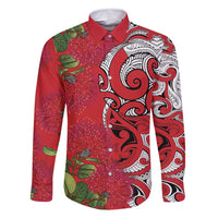 Personalised New Zealand Koru Pohutukawa Family Matching Mermaid Dress and Hawaiian Shirt Meri Kirihimete Aroha for Christmas LT9 Dad's Shirt - Long Sleeve Red - Polynesian Pride