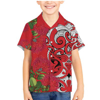 Personalised New Zealand Koru Pohutukawa Family Matching Mermaid Dress and Hawaiian Shirt Meri Kirihimete Aroha for Christmas LT9 Son's Shirt Red - Polynesian Pride