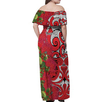 Personalised New Zealand Koru Pohutukawa Family Matching Off Shoulder Maxi Dress and Hawaiian Shirt Meri Kirihimete Aroha for Christmas LT9 - Polynesian Pride