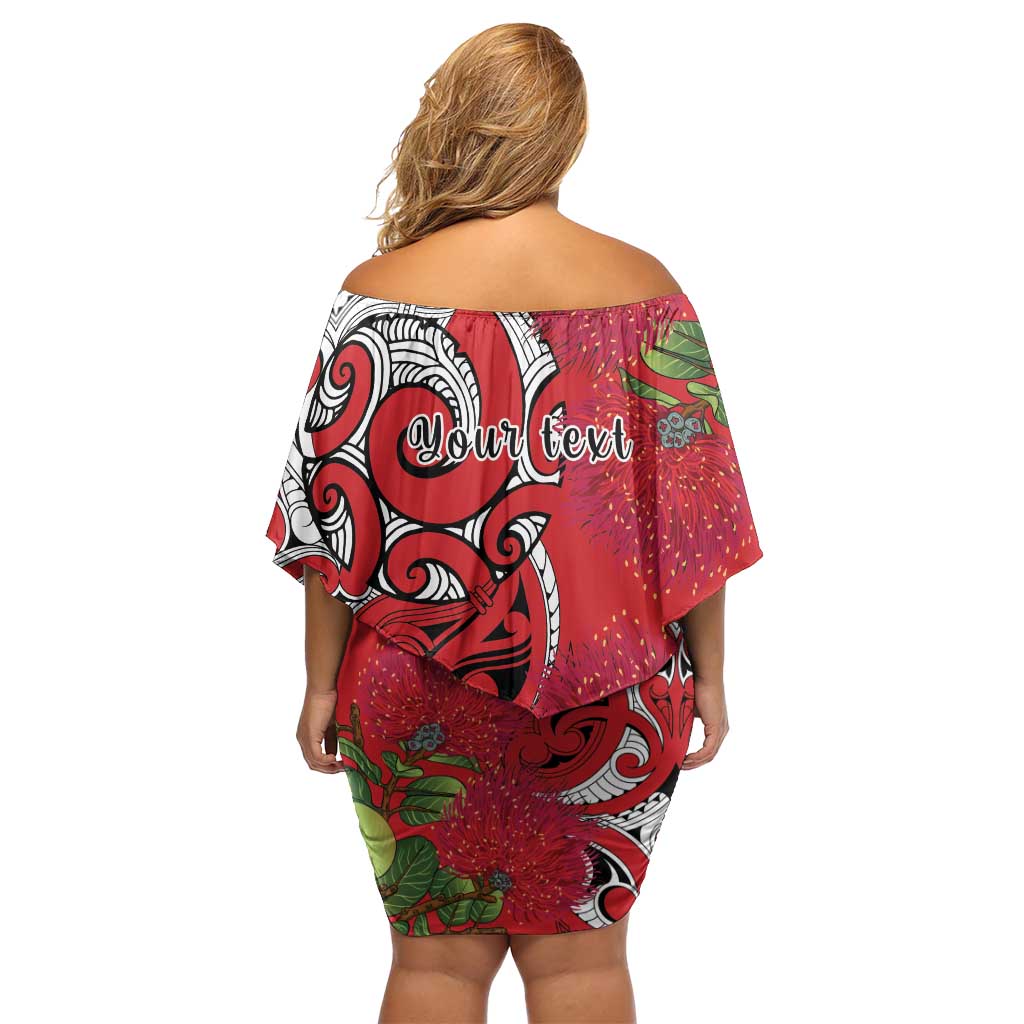 Personalised New Zealand Koru Pohutukawa Family Matching Off Shoulder Short Dress and Hawaiian Shirt Meri Kirihimete Aroha for Christmas LT9 - Polynesian Pride