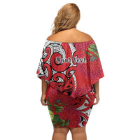 Personalised New Zealand Koru Pohutukawa Family Matching Off Shoulder Short Dress and Hawaiian Shirt Meri Kirihimete Aroha for Christmas LT9 - Polynesian Pride