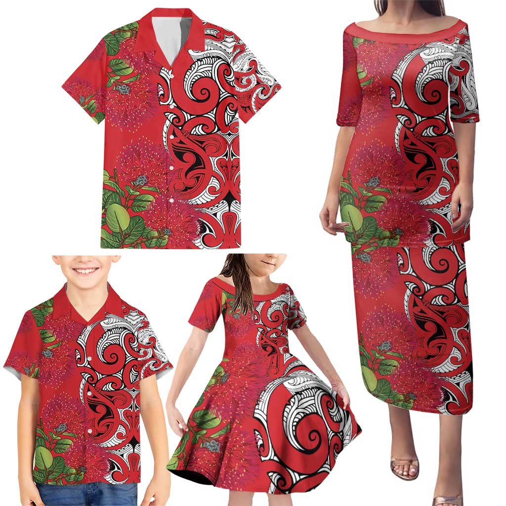 Personalised New Zealand Koru Pohutukawa Family Matching Puletasi and Hawaiian Shirt Meri Kirihimete Aroha for Christmas LT9 - Polynesian Pride