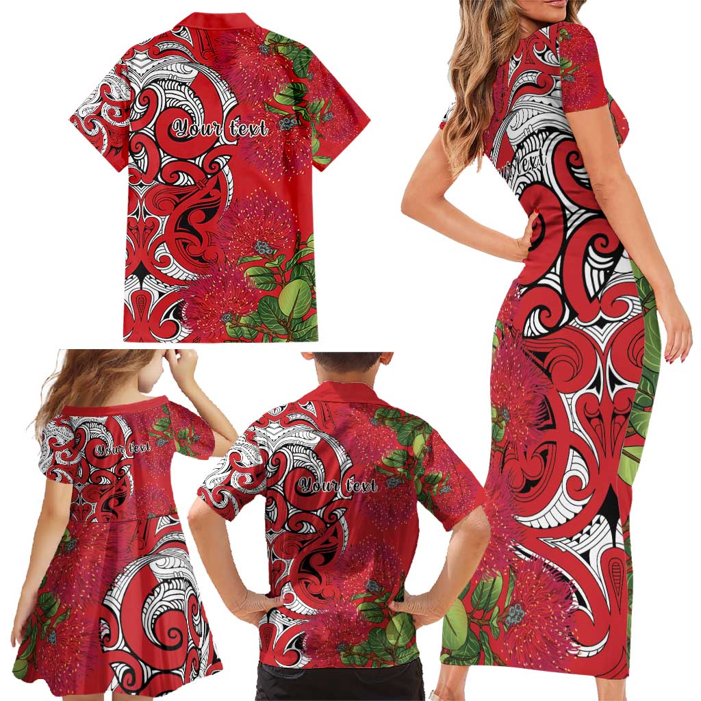 Personalised New Zealand Koru Pohutukawa Family Matching Short Sleeve Bodycon Dress and Hawaiian Shirt Meri Kirihimete Aroha for Christmas LT9 - Polynesian Pride