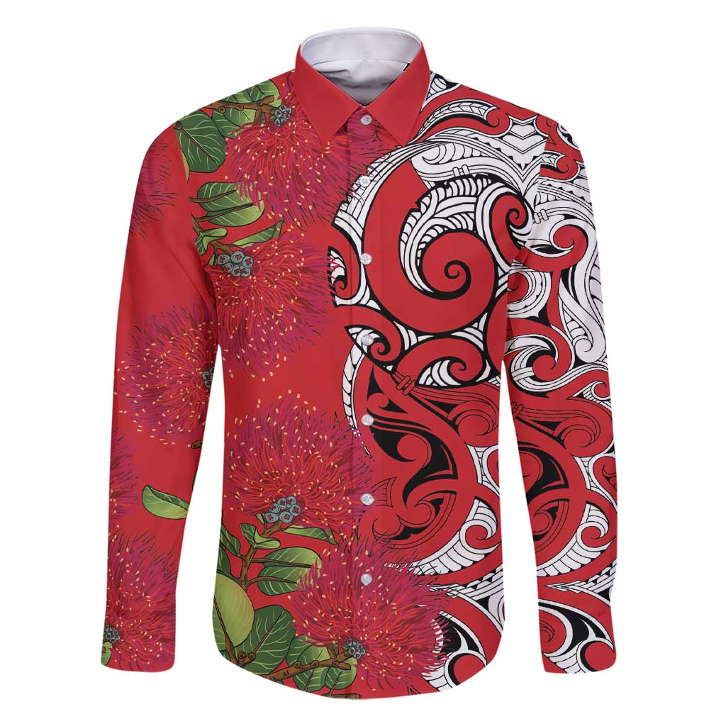 Personalised New Zealand Koru Pohutukawa Family Matching Short Sleeve Bodycon Dress and Hawaiian Shirt Meri Kirihimete Aroha for Christmas LT9 Dad's Shirt - Long Sleeve Red - Polynesian Pride