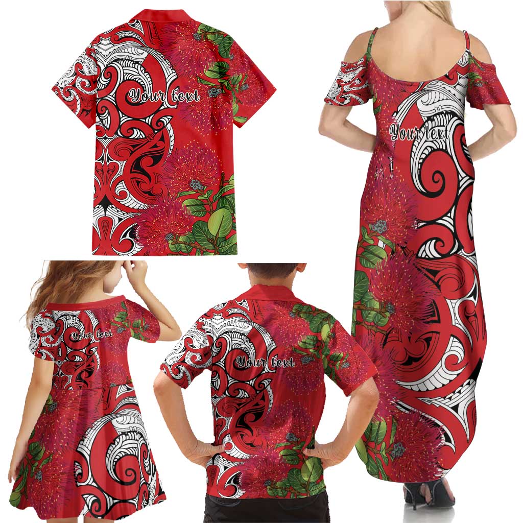 Personalised New Zealand Koru Pohutukawa Family Matching Summer Maxi Dress and Hawaiian Shirt Meri Kirihimete Aroha for Christmas LT9 - Polynesian Pride