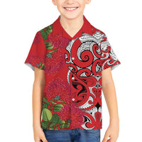Personalised New Zealand Koru Pohutukawa Family Matching Summer Maxi Dress and Hawaiian Shirt Meri Kirihimete Aroha for Christmas LT9 Son's Shirt Red - Polynesian Pride