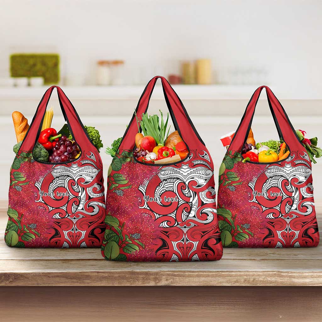 Personalised New Zealand Koru Pohutukawa Grocery Bag Meri Kirihimete Aroha for Christmas LT9 3-pack One Size Red - Polynesian Pride