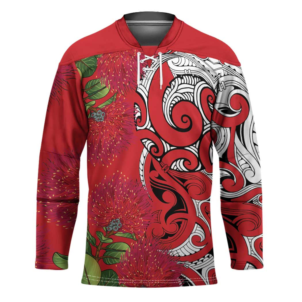 Personalised New Zealand Koru Pohutukawa Hockey Jersey Meri Kirihimete Aroha for Christmas LT9 Unisex Red - Polynesian Pride