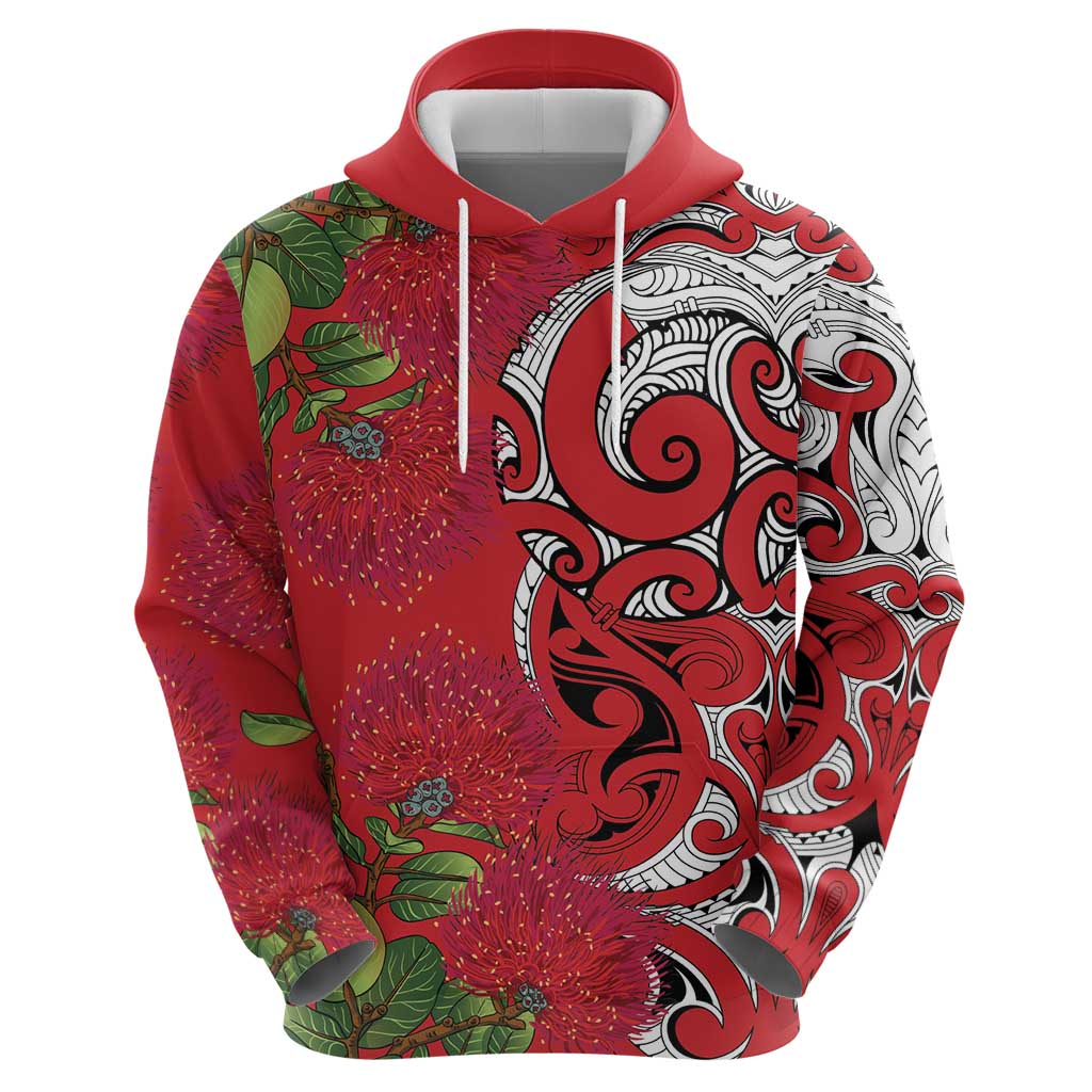 Personalised New Zealand Koru Pohutukawa Hoodie Meri Kirihimete Aroha for Christmas LT9 - Polynesian Pride