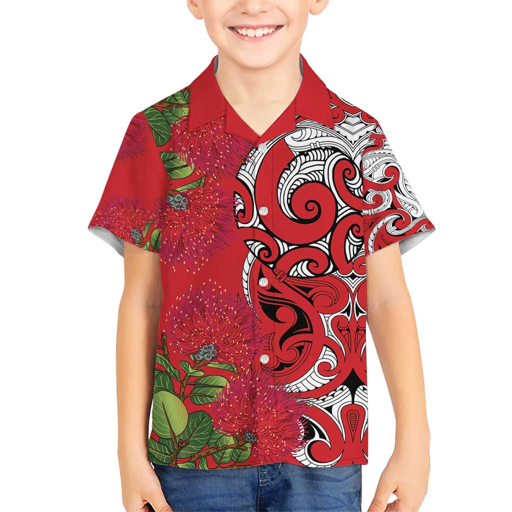Personalised New Zealand Koru Pohutukawa Kid Hawaiian Shirt Meri Kirihimete Aroha for Christmas LT9 Kid Red - Polynesian Pride