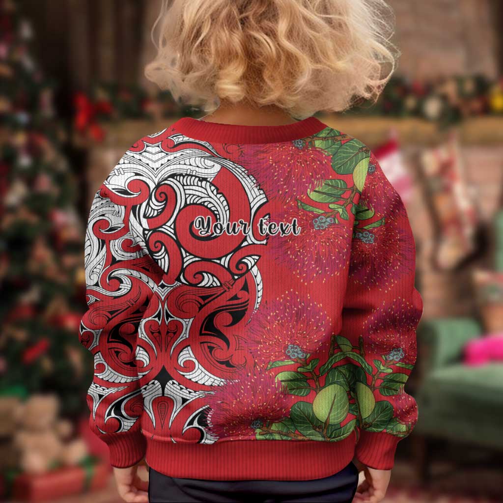 Personalised New Zealand Koru Pohutukawa Kid Ugly Christmas Sweater Meri Kirihimete Aroha for Christmas LT9 - Polynesian Pride