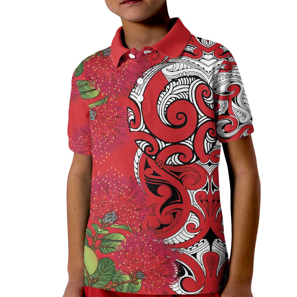 Personalised New Zealand Koru Pohutukawa Kid Polo Shirt Meri Kirihimete Aroha for Christmas LT9 Kid Red - Polynesian Pride