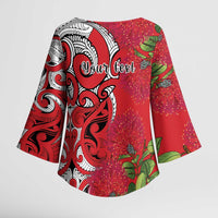 Personalised New Zealand Koru Pohutukawa Kimono Sleeve Blouse Meri Kirihimete Aroha for Christmas LT9 - Polynesian Pride