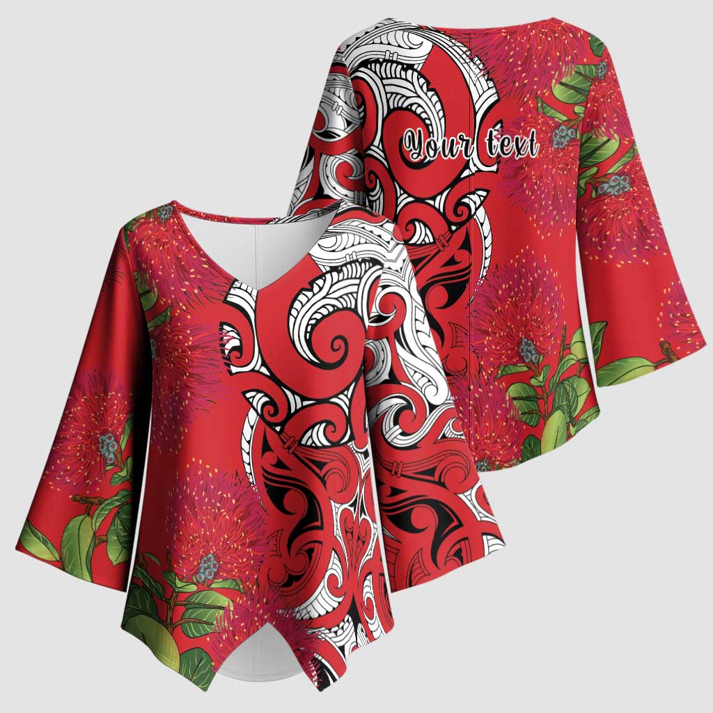 Personalised New Zealand Koru Pohutukawa Kimono Sleeve Blouse Meri Kirihimete Aroha for Christmas LT9 - Polynesian Pride