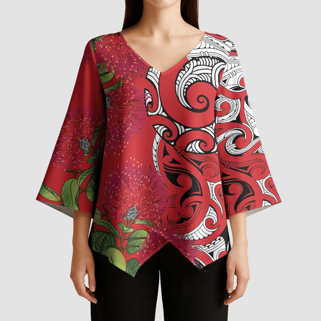 Personalised New Zealand Koru Pohutukawa Kimono Sleeve Blouse Meri Kirihimete Aroha for Christmas LT9 - Polynesian Pride