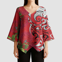 Personalised New Zealand Koru Pohutukawa Kimono Sleeve Blouse Meri Kirihimete Aroha for Christmas LT9 - Polynesian Pride