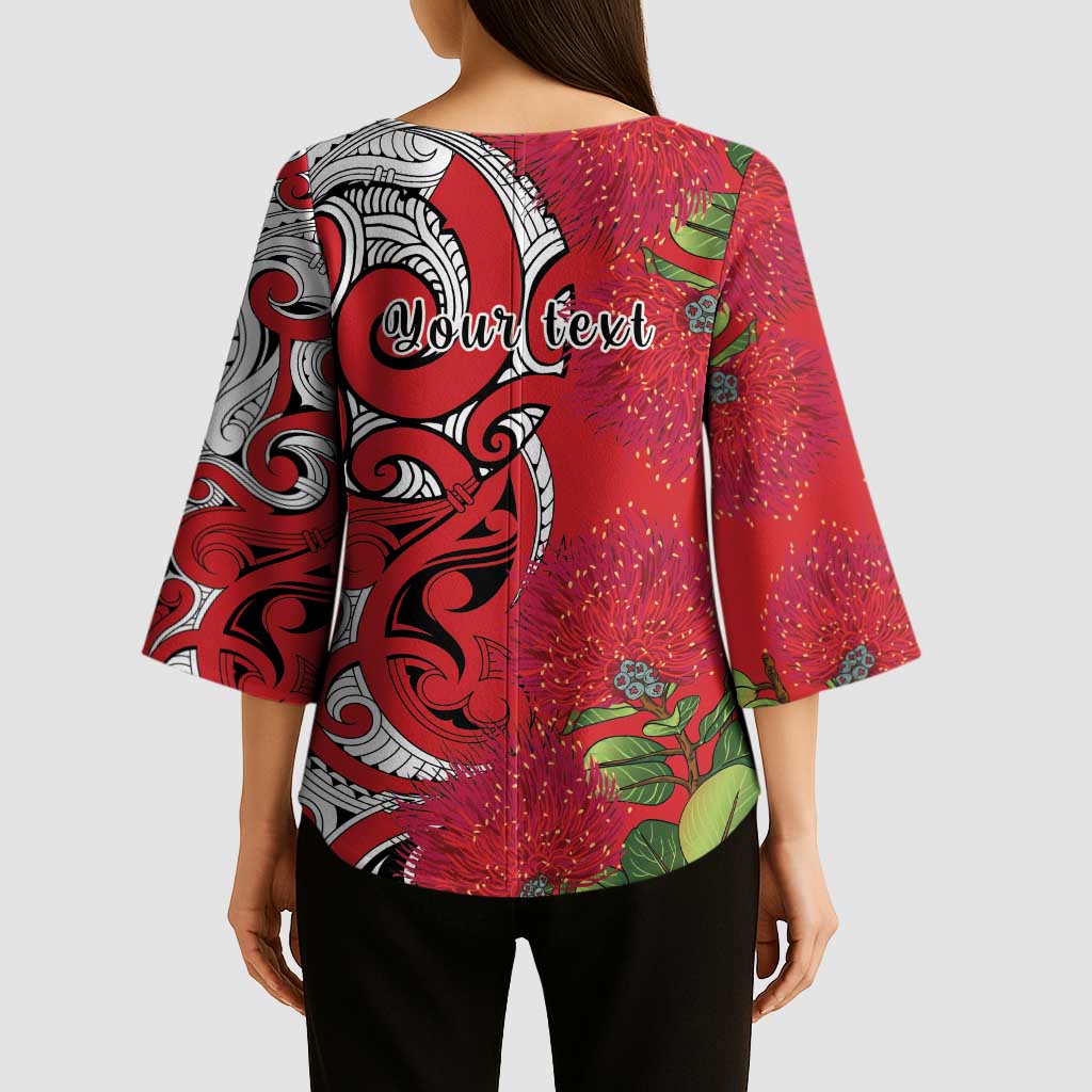 Personalised New Zealand Koru Pohutukawa Kimono Sleeve Blouse Meri Kirihimete Aroha for Christmas LT9 - Polynesian Pride