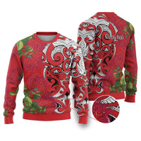 Personalised New Zealand Koru Pohutukawa Ugly Christmas Sweater Meri Kirihimete Aroha for Christmas LT9 Red - Polynesian Pride