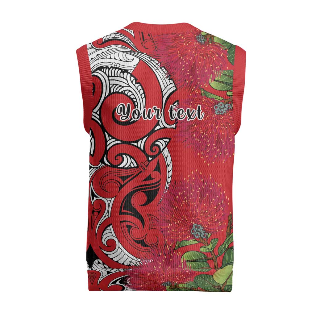 Personalised New Zealand Koru Pohutukawa Christmas Knitted V-Neck Vest Meri Kirihimete Aroha for Christmas LT9 - Polynesian Pride