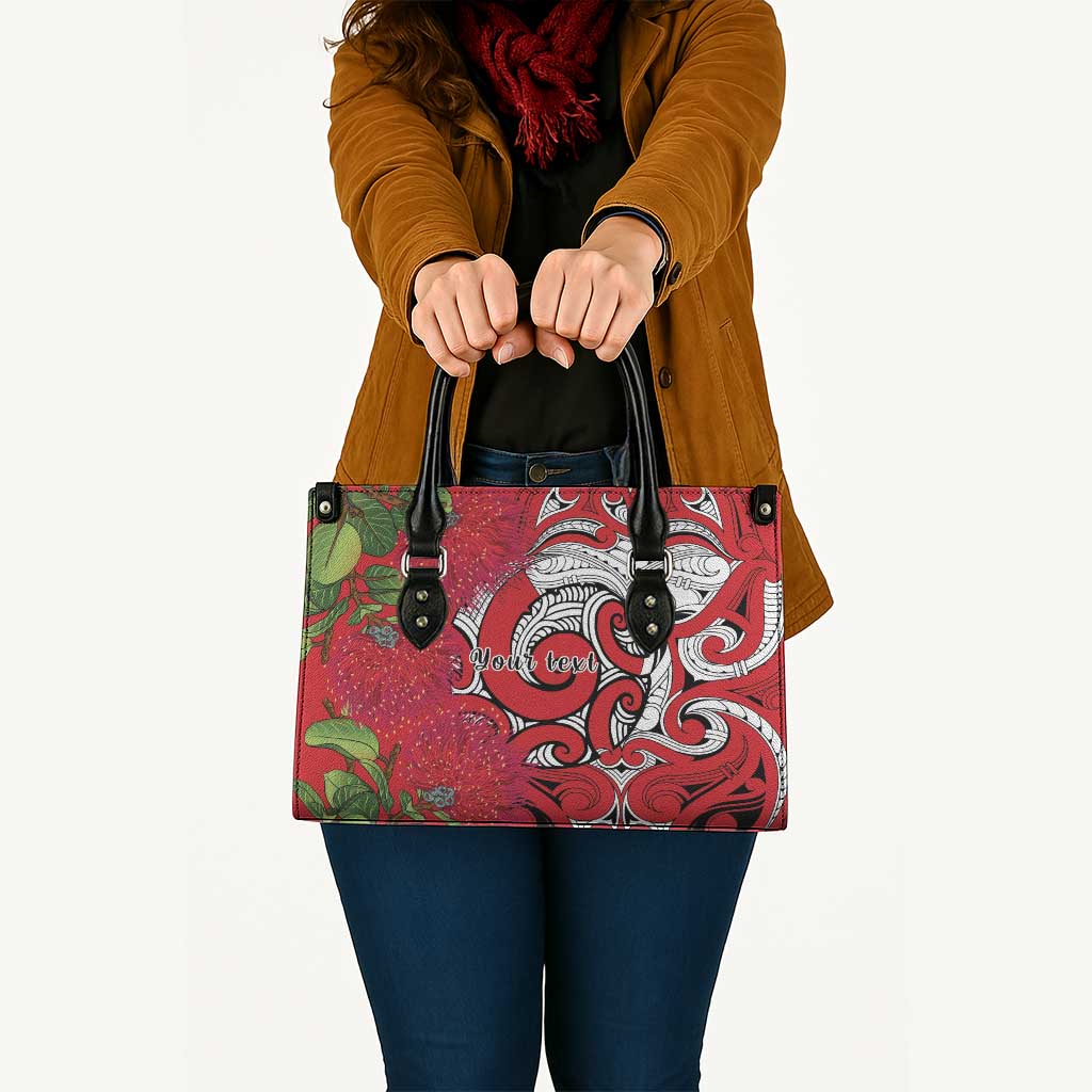 Personalised New Zealand Koru Pohutukawa Leather Bag Meri Kirihimete Aroha for Christmas LT9 - Polynesian Pride