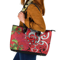 Personalised New Zealand Koru Pohutukawa Leather Tote Bag Meri Kirihimete Aroha for Christmas LT9 Red - Polynesian Pride