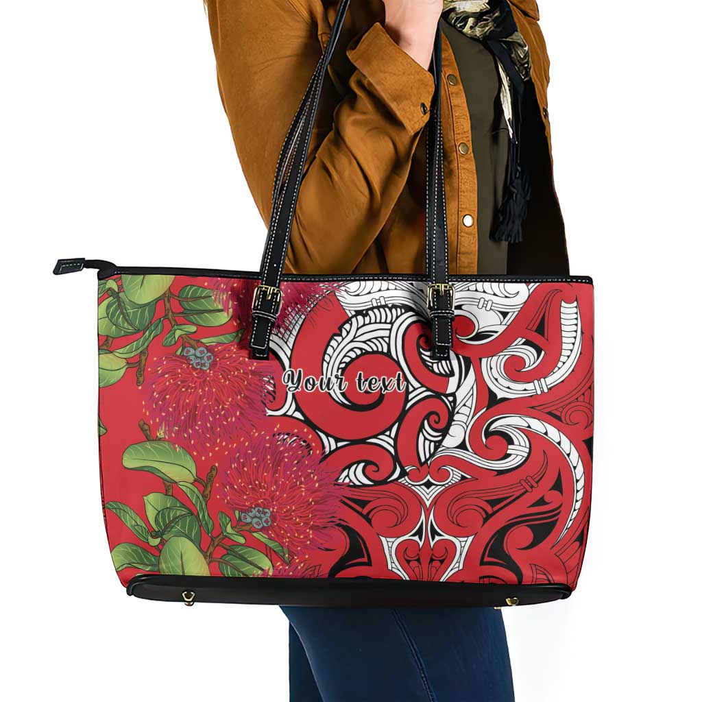 Personalised New Zealand Koru Pohutukawa Leather Tote Bag Meri Kirihimete Aroha for Christmas LT9 - Polynesian Pride