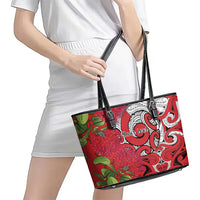 Personalised New Zealand Koru Pohutukawa Leather Tote Bag Meri Kirihimete Aroha for Christmas LT9 - Polynesian Pride