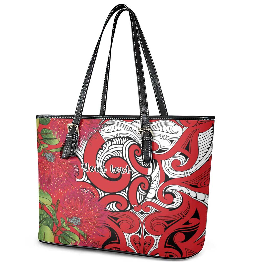 Personalised New Zealand Koru Pohutukawa Leather Tote Bag Meri Kirihimete Aroha for Christmas LT9 - Polynesian Pride