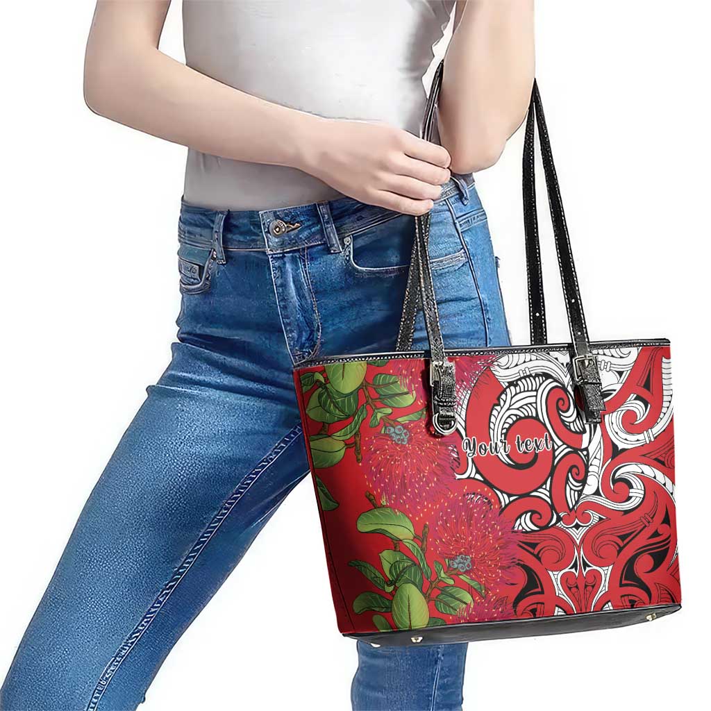 Personalised New Zealand Koru Pohutukawa Leather Tote Bag Meri Kirihimete Aroha for Christmas LT9 - Polynesian Pride