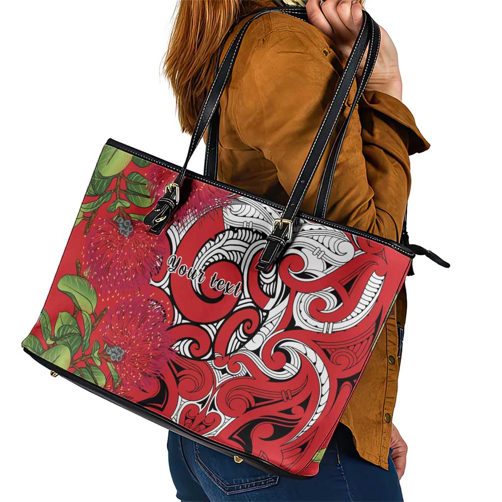 Personalised New Zealand Koru Pohutukawa Leather Tote Bag Meri Kirihimete Aroha for Christmas LT9 - Polynesian Pride